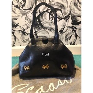 SCASSI Italian leather pochette w/ribbon accents